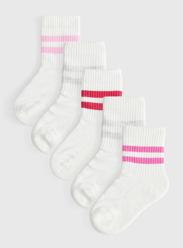 White Ribbed Sports Socks 5-Pack 4-6.5